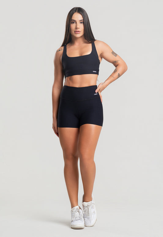 Conjunto Short + Top Canelado Preto