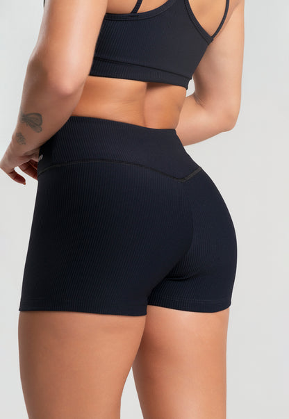 Conjunto Short + Top Canelado Preto