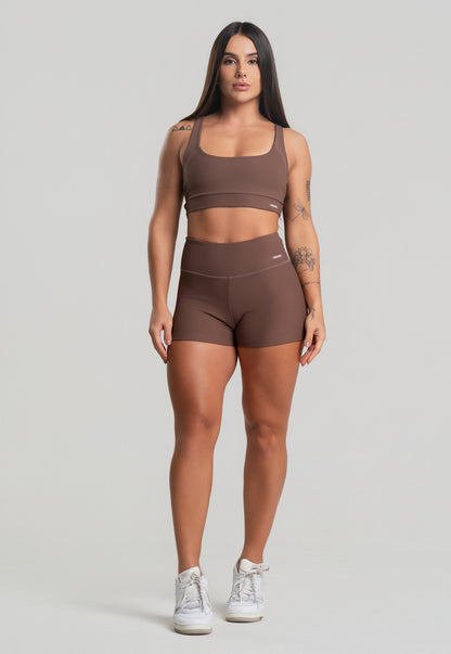 Conjunto Short + Top Canelado Marrom
