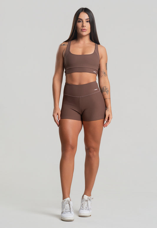 Conjunto Short + Top Canelado Marrom