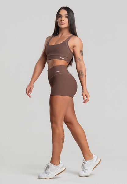 Conjunto Short + Top Canelado Marrom