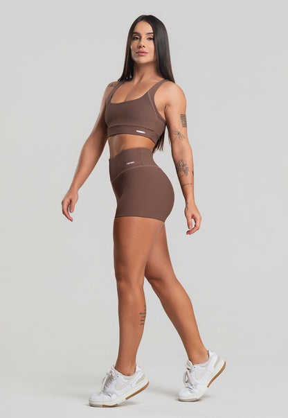 Conjunto Short + Top Canelado Marrom
