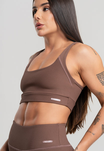 Conjunto Short + Top Canelado Marrom