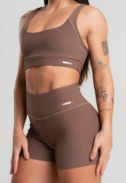 Conjunto Short + Top Canelado Marrom