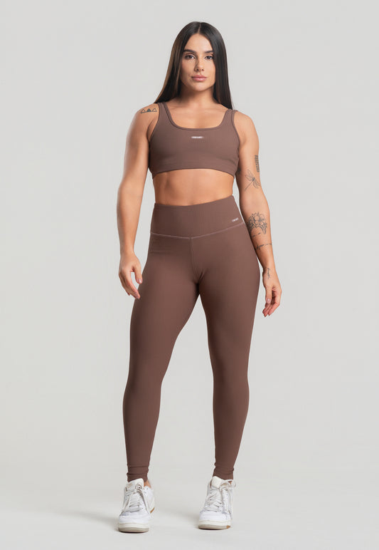 Conjunto Calça + Top Canelado Marrom