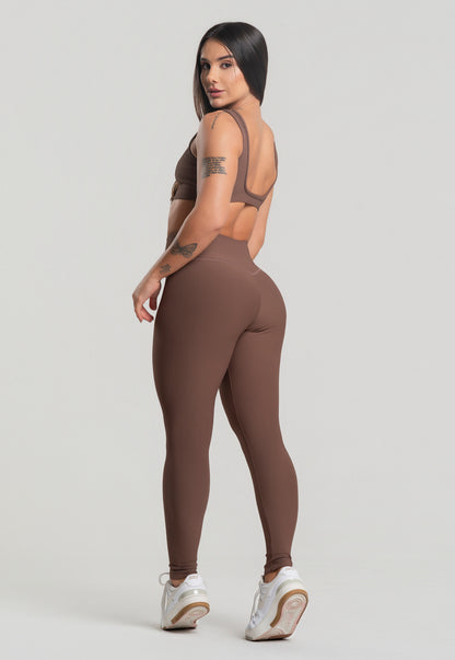 Conjunto Calça + Top Canelado Marrom