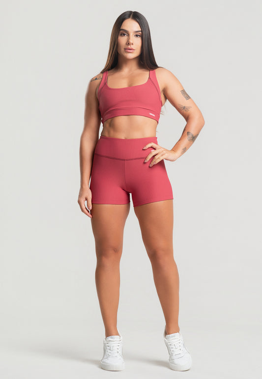 Conjunto Short + Top Canelado Cereja