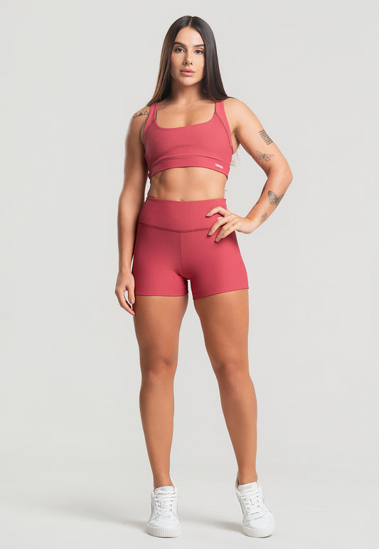 Conjunto Short + Top Canelado Cereja