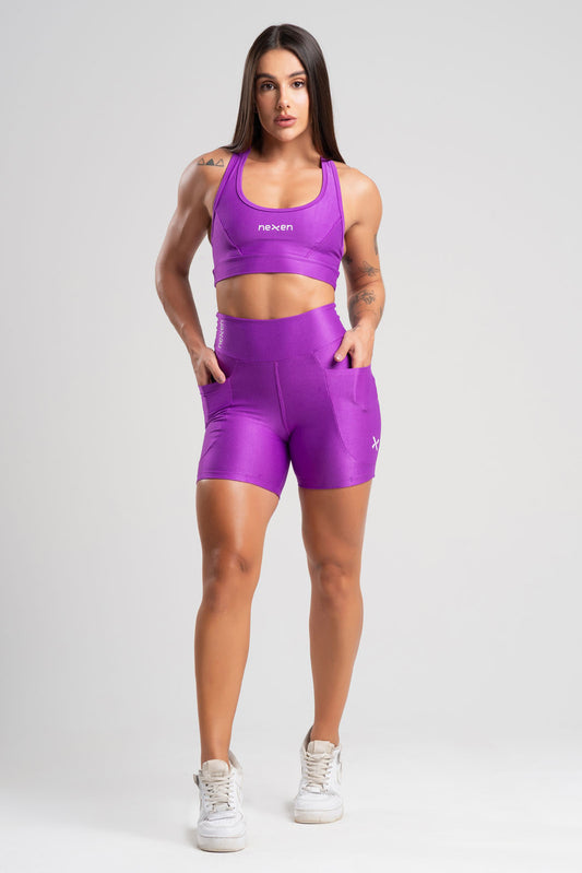 Conjunto Glow Pocket Roxo Poliamida Short+Top
