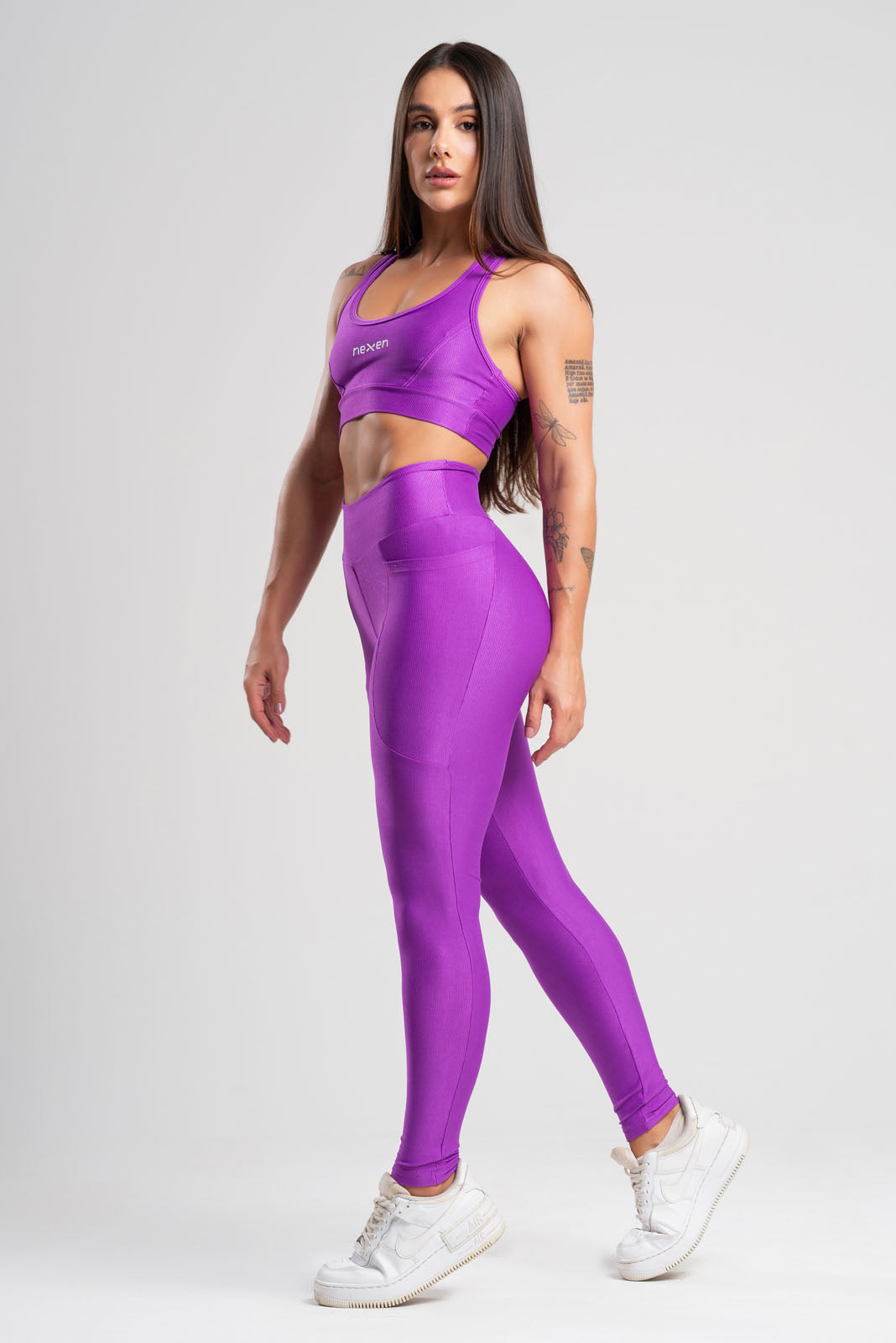 Conjunto Glow Pocket Roxo Poliamida Legging+Top