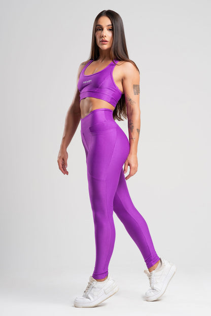 Conjunto Glow Pocket Roxo Poliamida Legging+Top