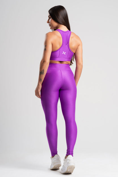 Conjunto Glow Pocket Roxo Poliamida Legging+Top