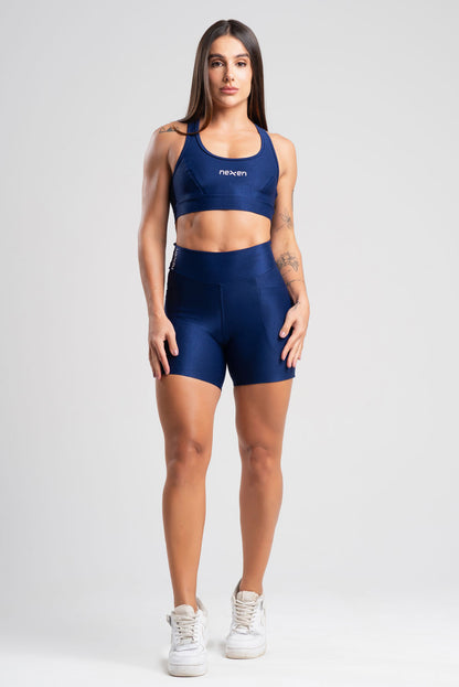 Conjunto Glow Pocket Azul Marinho Poliamida Short+Top