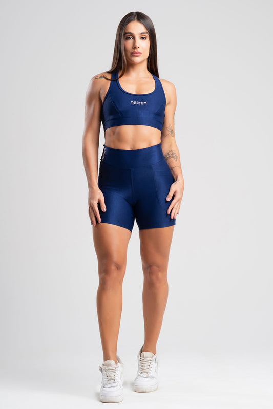 Conjunto Glow Pocket Azul Marinho Poliamida Short+Top