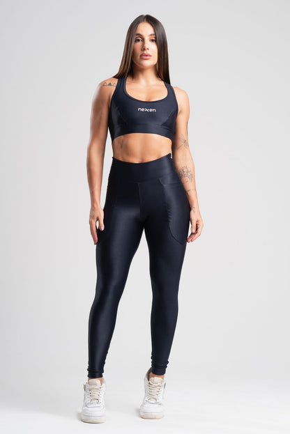 Conjunto Glow Pocket Preto Poliamida Legging+Top