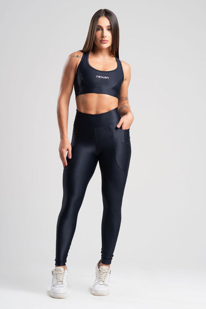 Conjunto Glow Pocket Preto Poliamida Legging+Top
