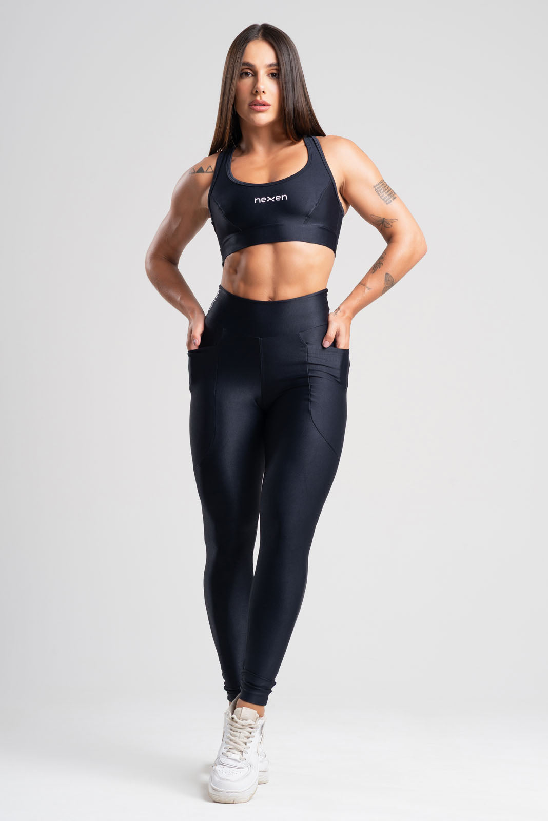 Conjunto Glow Pocket Preto Poliamida Legging+Top