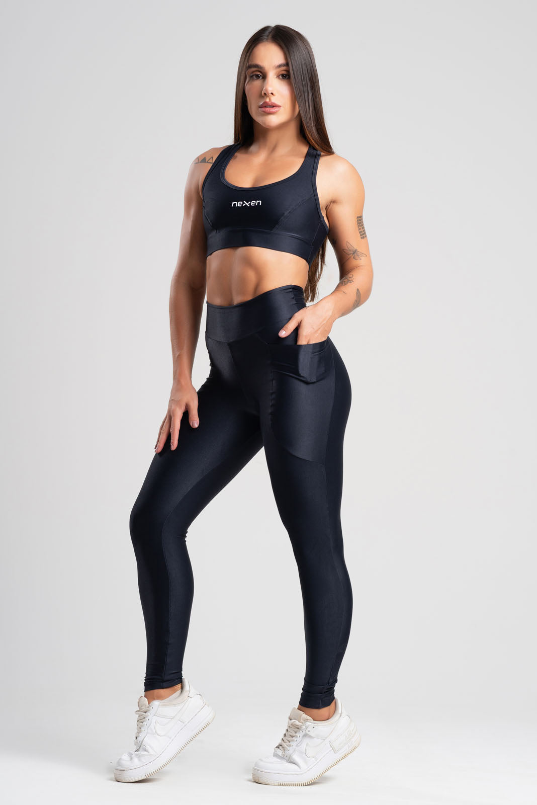 Conjunto Glow Pocket Preto Poliamida Legging+Top