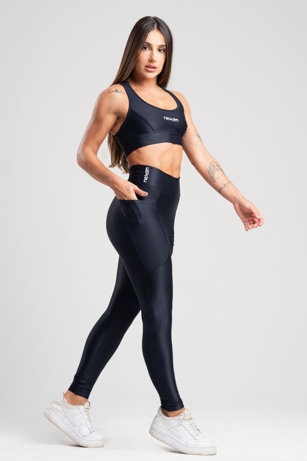 Conjunto Glow Pocket Preto Poliamida Legging+Top