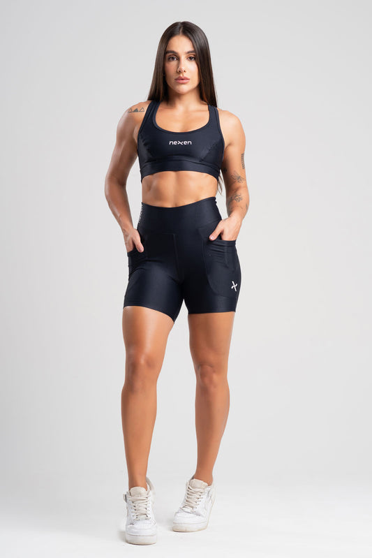 Conjunto Glow Pocket Preto Poliamida Short+Top