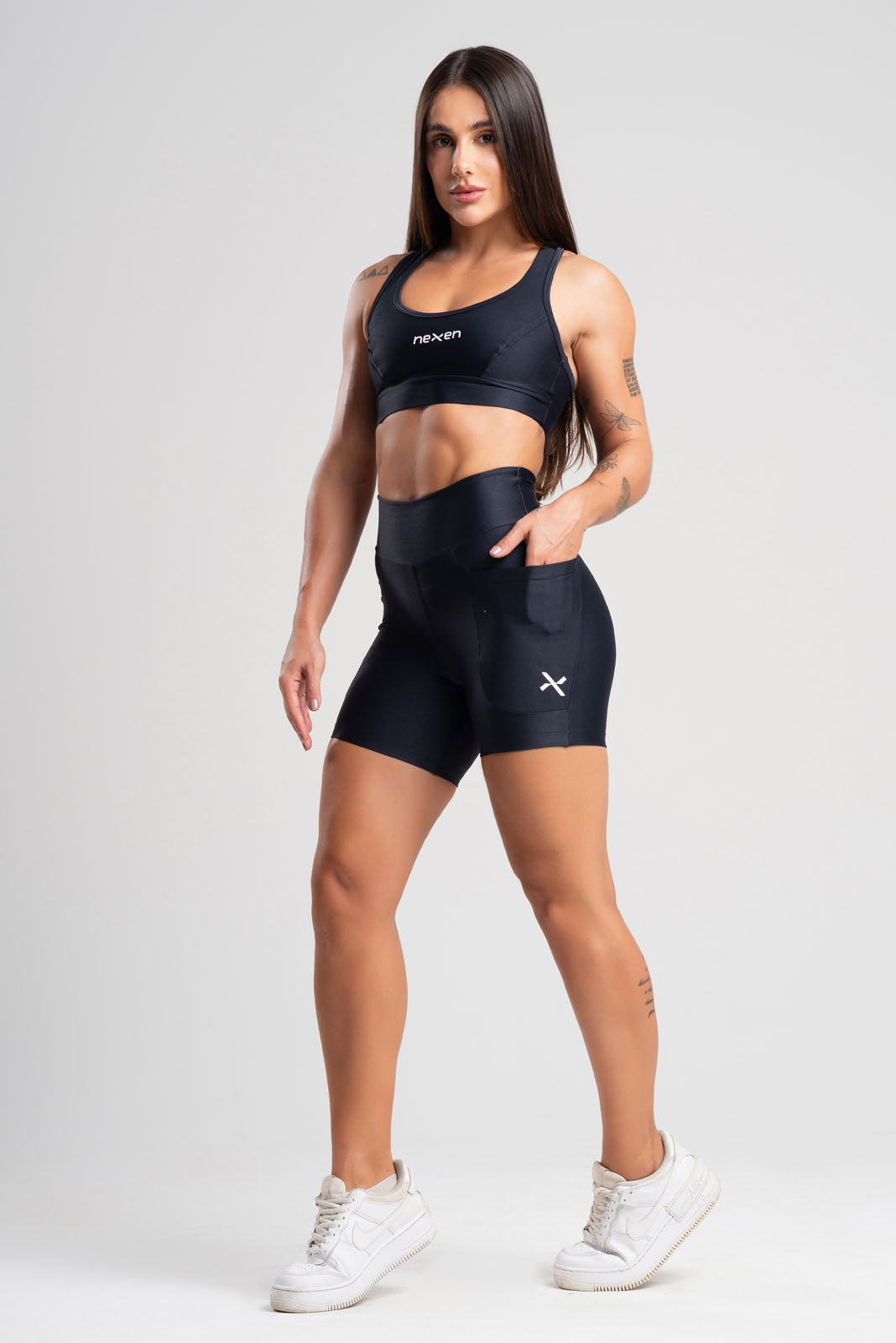 Conjunto Glow Pocket Preto Poliamida Short+Top