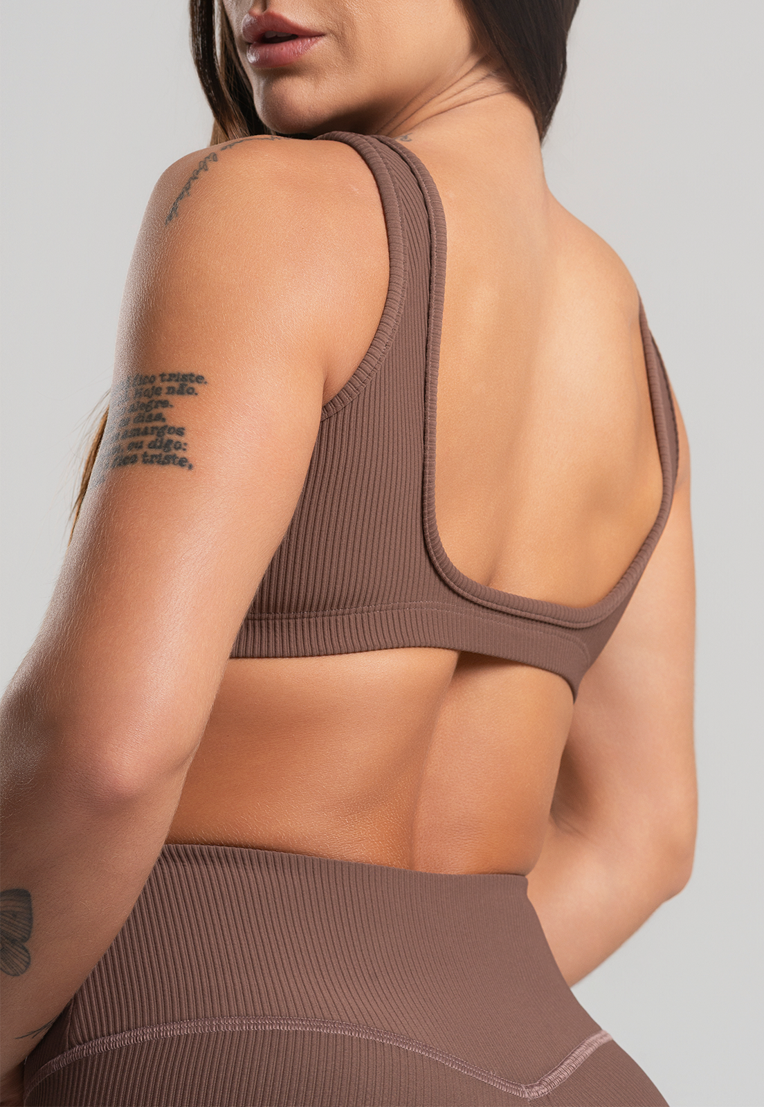 Top Alça Canelado Marrom