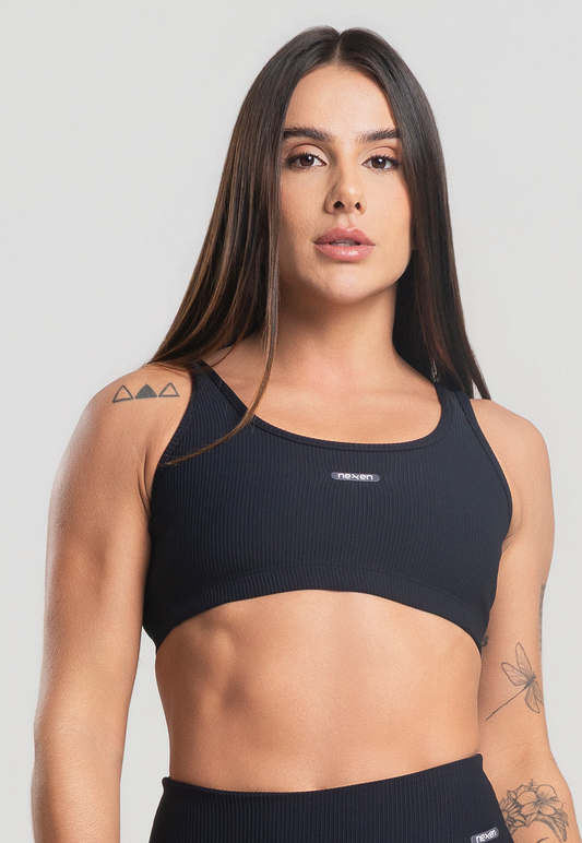 Top Alça Canelado Preto