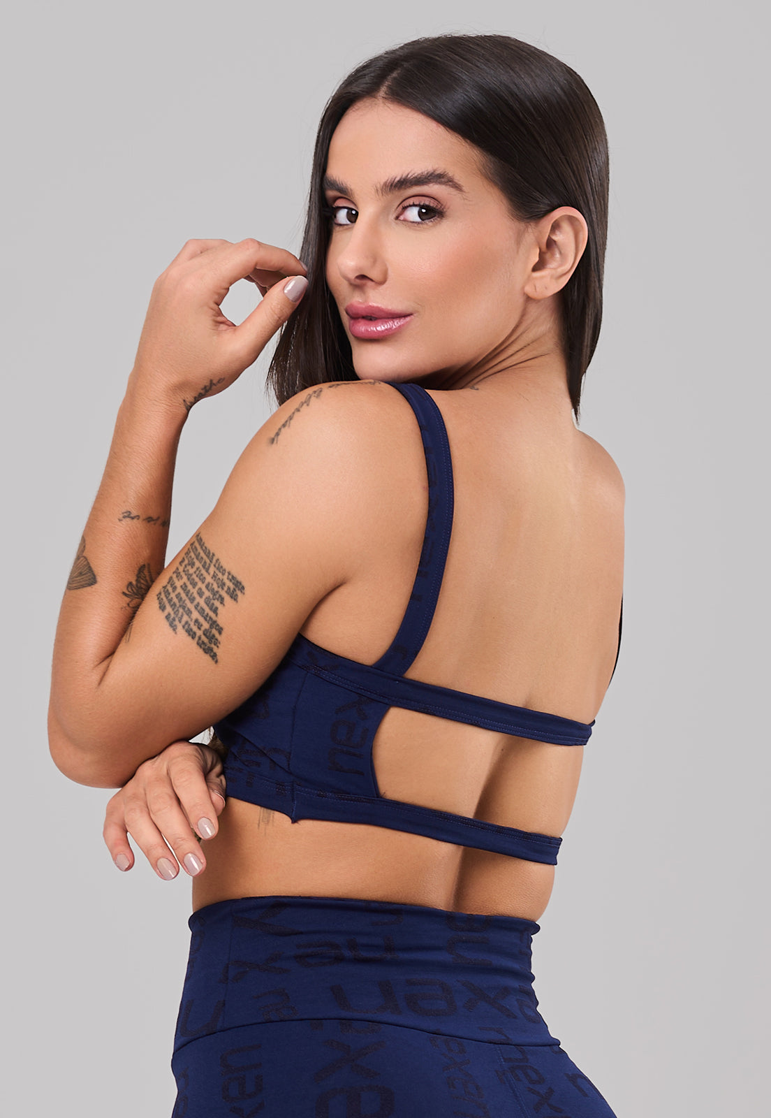 Top Costas Abertas Reflexo Azul Marinho