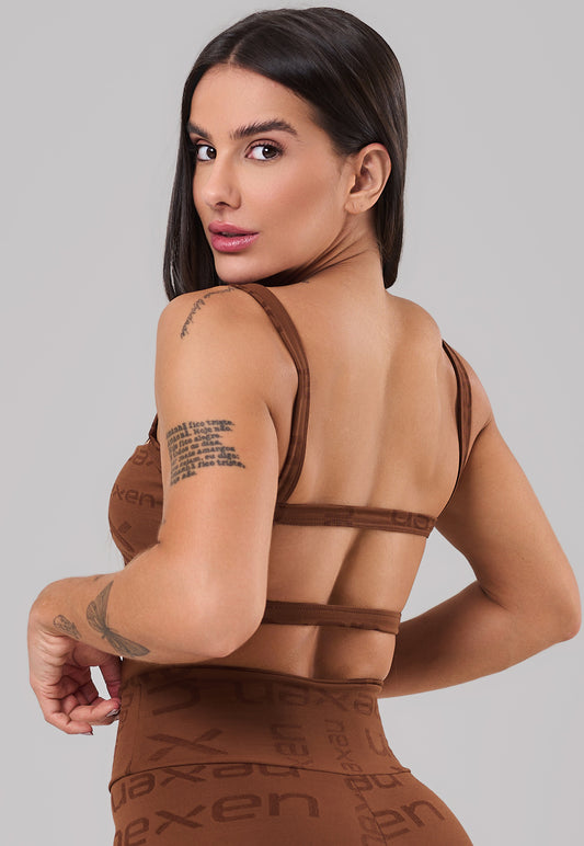 Top Costas Abertas Reflexo Cacau