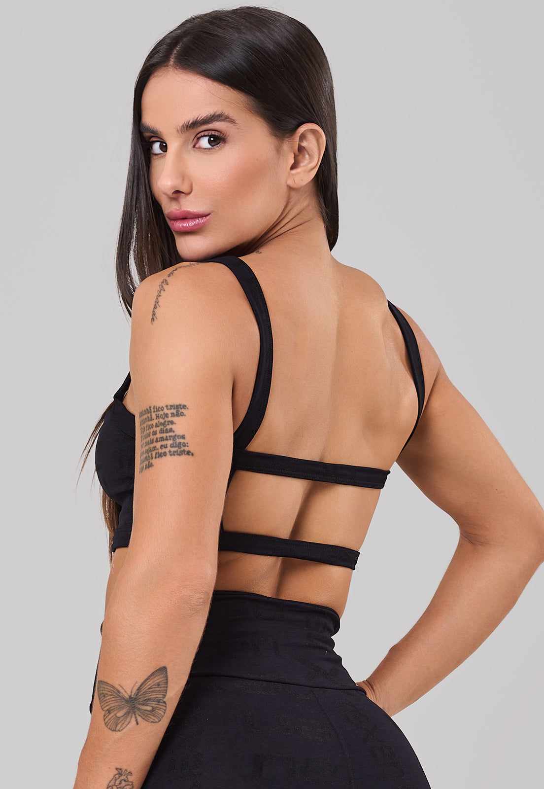 Top Costas Abertas Reflexo Preto