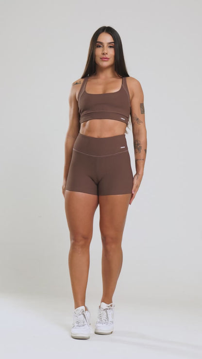 Short Canelado Marrom