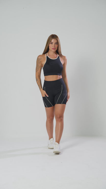 Short Flora Preto e Off