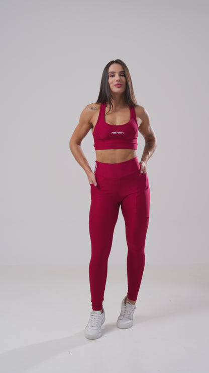 Conjunto Glow Pocket Cherry  Poliamida Legging+Top