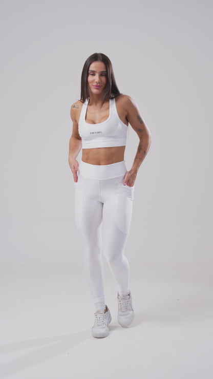 Conjunto Glow Pocket Branco Poliamida Legging+Top