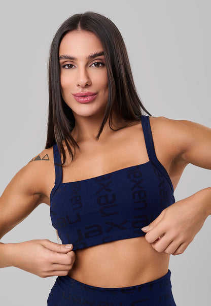 Top Costas Abertas Reflexo Azul Marinho