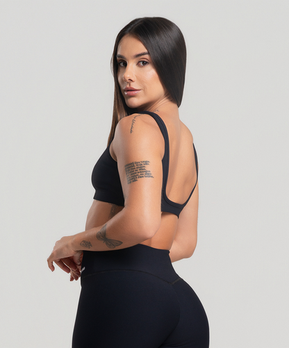 Top Alça Canelado Preto