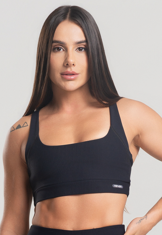 Top Cruzado Canelado Preto