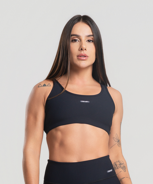 Top Alça Canelado Preto