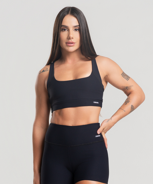 Top Cruzado Canelado Preto